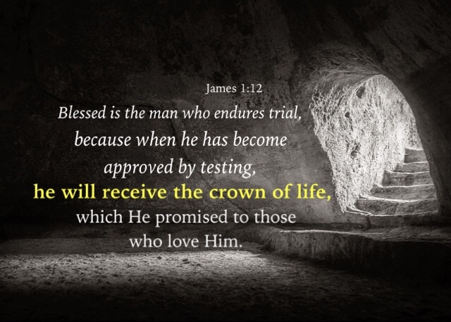 James 1:12 Blessed is the man who endures trial, because when he has become approved by testing, he will receive the crown of life, which He promised to those who love Him.