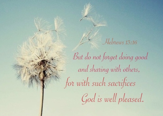 Hebrews 13:16 But do not forget doing good and sharing with others, for with such sacrifices God is well pleased