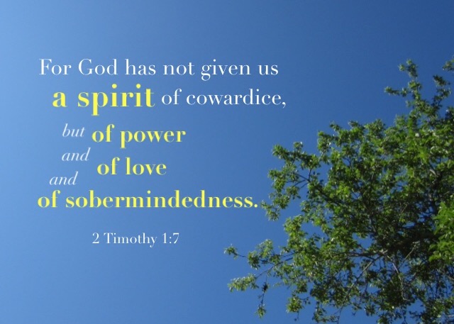 2 Timothy 1:7 For God has not given us a spirit of cowardice, but of power and of love and of sobermindedness.