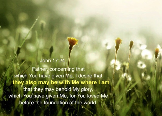 John 17:24 Father, concerning that which You have given Me, I desire that they also may be with Me where I am, that they may behold My glory, which You have given Me, for You loved Me before the foundation of the world.